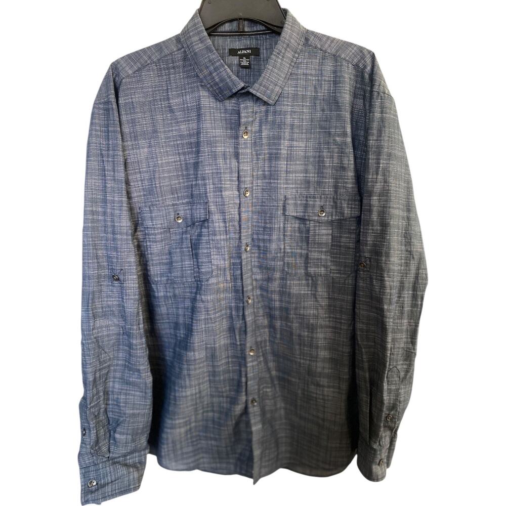 Alfani Long Sleeve Blue Button Down Shirt XL